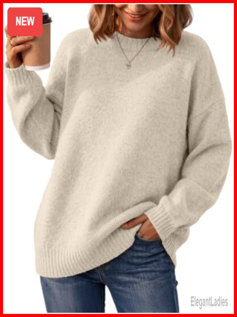 Oversized Crewneck Knit Sweater Pullover Casual Cozy Fall Winter Tunic